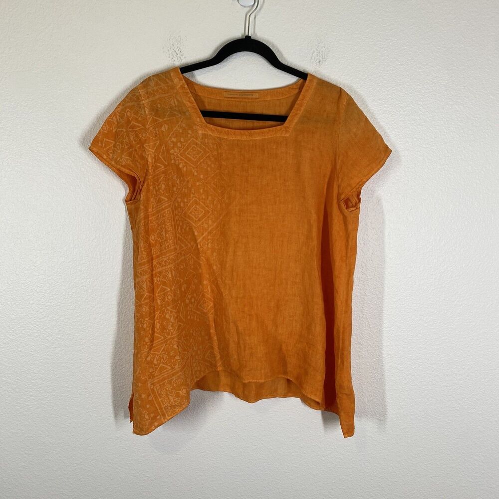 Elements Clemente Linen Shirt Women 3 Large Orange Lagenlook Capsule Casual Top